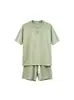 Conjunto de Verano Nuevo de Color Sólido con Media Cremallera y Remaches, Manga Corta y Shorts para Hombre, Marca de Moda, Conjunto Casual Holgado de Dos Piezas