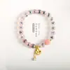 [Gas de durazno completo] corazón de caramelo colorido ágata pulsera tejida hecha a mano diy pulsera con cierre de seguridad de cristal de fresa para mujer