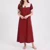 Fornecimento exclusivo transfronteiriço Camisola feminina algodão puro renda emendada roupa de casa verão manga curta gola quadrada estilo fino pijamas para mulheres algodão puro