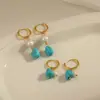 Brincos de Orelha Irregulares com Pedra Azul Brincos de Pérola de Nicho Moda Alto Senso Temperamento Neutro Estilo Étnico Retrô