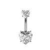 Anillo de ombligo de aleación de titanio europeo y americano con doble cabeza de rosca interna, circón microincrustado en forma de corazón, accesorio de piercing moderno y simple