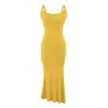 Vestido Bodycon Acinturado com Pregas Laterais Estilo Desejo Puro, Novo Vestido Longo de Alcinha Slim-Fit Emagrecedor Estilo Hot Girl para o Verão