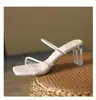 Pantuflas Sexys para Exteriores, Tacones Gruesos de Estilo Hada Simple, Sandalias de Verano a la Moda, Zapatos de Tacón Alto Transparentes de Moda para Mujer
