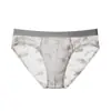 Encaje jacquard de leopardo 10A antibacteriano fragancia de camelia hidratante seda de hielo entrepierna transparente ácido hialurónico triángulo ropa interior para hombre