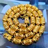 Joyería de Cobre Chapado en Oro Collar de Arena Dorada Vietnamita para Hombre, Patrón de Dragón Monocromático, Cuenta Redonda, Eslabón de Bambú, Collar de Imitación de Oro para Hombre