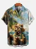 2024 Moda Nueva Transfronteriza Impresión Digital 3D Animal Zorro Atractivo Camisa Casual de Manga Corta para Hombre