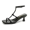 Nuevas sandalias de verano estilo francés con punta abierta para mujer, color nude, sandalias de tacón alto elegantes y sexys, sandalias romanas de una tira para mujer