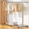 Secador de roupas de chão em tubo de aço inoxidável, espessado e reforçado, para uso em varanda, secador de roupas telescópico de poste único, cabideiro de quarto