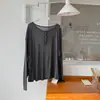 Blusa de Seda con Cuello Henley para Mujer, Camiseta Fina y Transpirable de Manga Larga para Primavera y Verano, Ropa Exterior Casual Holgada, Top Ligeramente Transparente para Mujer