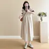 Novo Vestido Polo Casual de Verão 2025, Comprimento Médio, Estilo Solto, Barra Larga para Cobrir a Barriga de Grávida, Vestido Maternidade Tendência para Mães