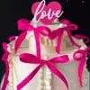 Día de San Valentín Vela Blanca con Lazo Decoración de Pastel Rojo de Amor Lazo Negro de Cinta Amor de Pareja