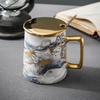 Caneca de cerâmica estilo europeu pequeno luxo ins com tampa e colher para Home Office Copo de água de mármore estilo moderno
