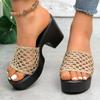 2025 verano nuevo cabeza cuadrada hueco tejido de malla zapatillas plataforma impermeable tacón grueso mujer zapatillas tacón alto talla grande