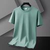 Camiseta de Manga Corta Fresca de Algodón Hilo de Hielo de Secado Rápido para Hombre Verano Nuevo Ligeramente Holgada Elegante de Color Puro Manga Media Exportación