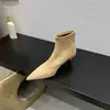 Botines de otoño e invierno de suela blanda, elásticos, ajustados, con punta fina y tacón fino, botines cortos para mujer, tacón bajo, botines sencillos versátiles de gamuza negra
