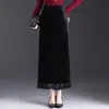 Saia de renda com veludo preto para mulheres, nova coleção outono 2026, cintura alta, comprimento médio, saia reta elegante para o trabalho
