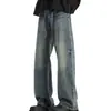 Jeans de Sarja Retro Americano Masculino 2026 Novo Estilo Versão Coreana Marca Tendência High Street Lavado Solto Perna Reta Calças Longas Roupas Masculinas
