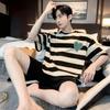 Pijama Estilo Novo de Comércio Exterior Masculino Verão Manga Curta Conjunto Estilo Coreano Solto Tamanho Plus Desenho Animado Casual Roupa de Casa