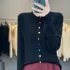 Cárdigan de Punto de Lana para Mujer Cuello Redondo Adelgazante Invierno Botón Arcoíris Tejido Fino Corte Ajustado Otoño Invierno Transfronterizo Nuevo Chino Versátil