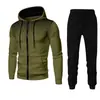 Nueva colección de otoño e invierno: Sudaderas y pantalones de chándal de forro polar de color liso estilo europeo y americano, chándal deportivo casual para hombre con puntos, cierre de cremallera y capucha