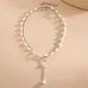 Colares de pérolas com contas transfronteiriços europeus e americanos, correntes de clavícula minimalistas e da moda, simples e estilosos, acessórios versáteis, atacado