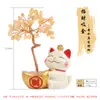 Árbol de la Fortuna de Cristal Natural Base de Gato de la Suerte Adorno de Cristal de 6 Ramas Gato de la Suerte Decoración de Escritorio para Oficina