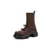 Botines Delgados de Moda Coreana Patchwork de 7 cm 2025 Otoño e Invierno Nuevos Punta Redonda Suela Gruesa Tacón Grueso Botines Cortos Versátiles Botas de Motocicleta