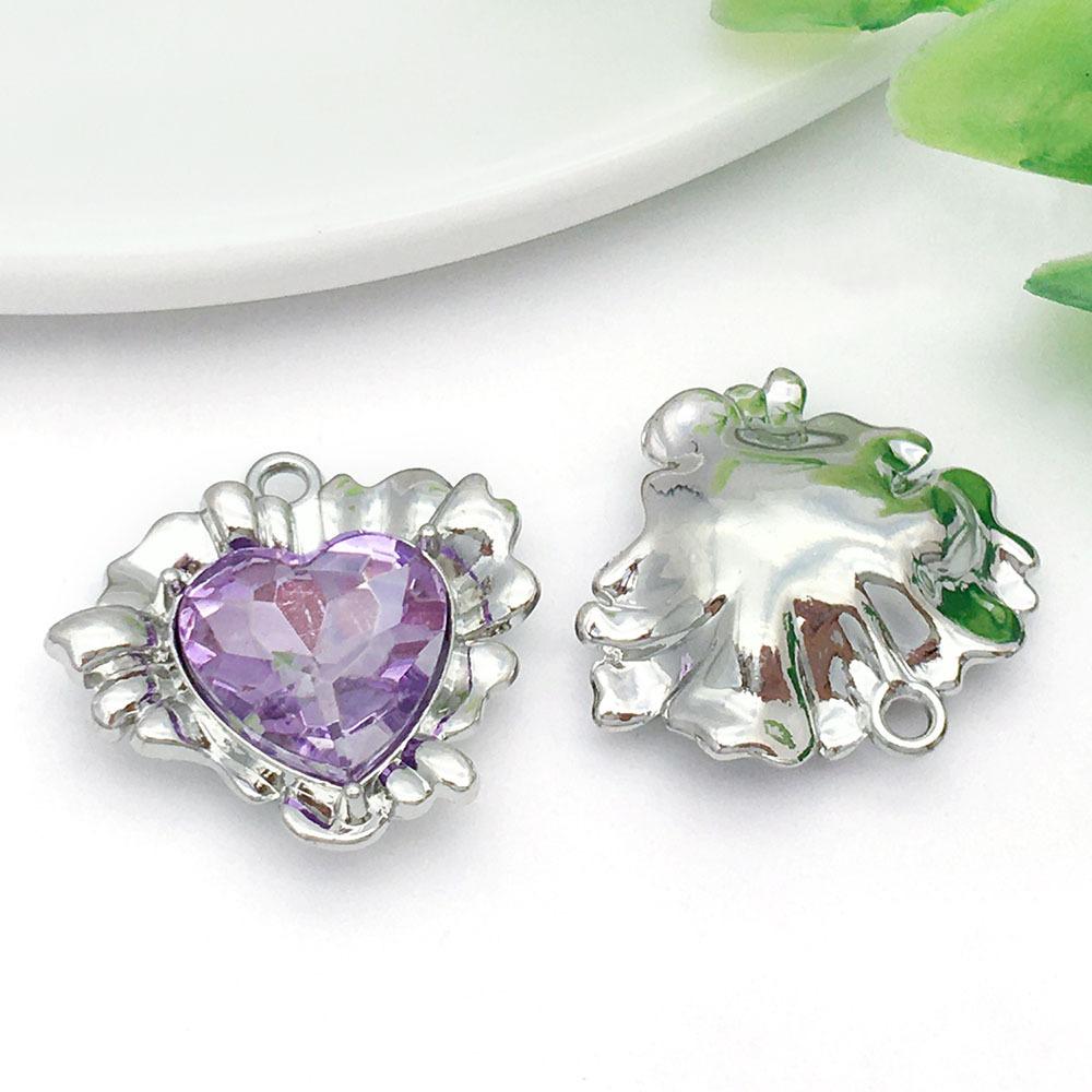 15954-DL-白k底锌合金紫色心形水钻桃爱心形22x20