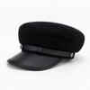 Venda por atacado guarda-sol de outono com casaco militar PU couro pico flat cartola clássico retro preto República da China chapéu oficial