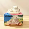 Atracción turística juego de té de gato de cerámica para niños, tetera mini linda, taza de té, juego de bandeja en caja de regalo para regalar