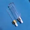 Frasco Conta-gotas de Loção para Cuidados com a Pele com Desconto Anel de Madeira Dourado e Prateado Conta-gotas Frasco de Essência Frasco Transparente Fosco para Amostra de Líquido