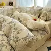 Juego de ropa de cama de cuatro piezas 100% algodón de Clase A, funda de edredón de algodón y lino 100% algodón puro, sábana bajera, sábana bajera de estilo vintage para casas de huéspedes, nuevo modelo 2026