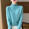 Suéter de punto raglán para mujer, nuevo estilo de lujo ligero para otoño e invierno, 100% lana, de cuello semi-alto, suelto y adelgazante, camisa base de punto