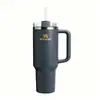Taza de Coche Transfronteriza, Gran Capacidad, Taza Térmica con Asa, Taza de Acero Inoxidable con Tapa y Popote, Diseño Simple para Exportación, Taza de Hielo para Coche