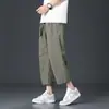 Calça Cropped Masculina com Barra Larga 2025 Nova Calça de Verão Estilo Coreano Tendência Versátil Esportiva Casual Calça Cropped para Homem