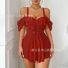 Comércio Exterior Amazon Transfronteiriço Lingerie Sexy Nova Renda de Malha Estampada Vestido Suspensório Conjunto Transparente Venda por Atacado de Fábrica