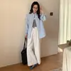 Toma real de la camisa larga de mujer de estilo coreano color caramelo, juvenil y dulce, para otoño/invierno, blusa casual simple y versátil