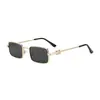 Gafas de sol retro de metal con montura pequeña europeas y americanas para mujer, gafas de sol rectangulares personalizadas con forma cóncava para tomar fotos, celebridad de internet para hombre