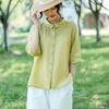 Blusas para Mujer 2024 Nuevo Verano Madres de Mediana Edad Talla Grande Delgada Manga Corta Camisa de Lino con Cuello Polo Moderna