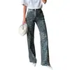 Pantalones de mezclilla lavada de pierna recta ancha retro de cintura alta con estampado de leopardo, nuevos para el verano y otoño de 2026, de comercio exterior transfronterizo, europeos y americanos, para mujer