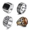 Amazon Nuevo Anillo de acero de titanio 316 con piedra Ojo de Tigre moda dominante retro personalidad salvaje joyería anillo para hombre