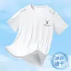 Camiseta de seda helada de verano para hombre, cuello redondo, secado rápido, manga corta, fina, transpirable, talla grande, corte holgado, deportiva y moderna