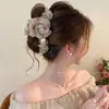 Pinza para el Cabello Grande de Lazo de Satén de Gama Alta para Mujer, Exquisita Pinza Plegada para la Parte Trasera de la Cabeza, Pinza de Tiburón