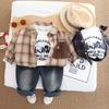Ropa Nueva de Primavera y Otoño 2025 para Niños, Camisa Elegante con Bolsillo y Bloques de Color para Niños, Conjunto de Tres Piezas, Venta al por Mayor desde la Fábrica de Origen