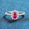 Anillo femenino de plata de ley S925 de cuerpo entero con forma de huevo, diamante rojo, diamante rosa, diamante azul marino, circonita 5A, ligero, elegante, de lujo, con adornos de plata de alta gama.