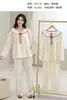 Pijama Feminino Primavera e Outono 2025, Calça de Algodão Confortável de Manga Longa, Conjunto de Roupa de Casa com Laço e Decote em V, Pijama