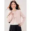 Suéter Rosa Falso Duas Peças 2026 Outono/Inverno Novo Estilo Color Blocking Patchwork Gravata Borboleta Design com Cadarço Top de Tricô