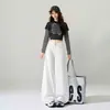 Cross2026 Otoño Invierno Nuevo Estilo Super Buen Ajuste Estilo Coreano Sencillo Tela de Algodón Puro Súper Suave Jeans de Pierna Ancha Mujer