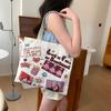 Bolsa de Lona Cartoon Fofa Coreana para Mulheres com Bom Acabamento Bolsa de Ombro com Zíper para Estudantes Indo para a Aula Bolsa de Grande Capacidade Bolsa Tote