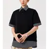 Camiseta Masculina Retro Americana Falsa de Duas Peças Costurada com Gola Lapela Manga Curta 2026 Novo Estilo Solta Versátil Casual Top Ins